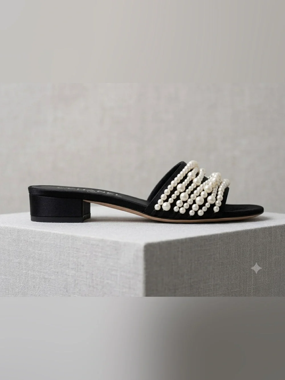 Authentic Chanel Interlocking CC Pearl Strand Slides